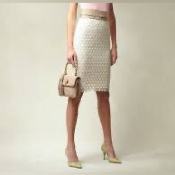 Talbots Crochet Daisy Skirt Lined Spring Classic Ivory Tan Sz. 8 Black Label - Picture 1 of 5